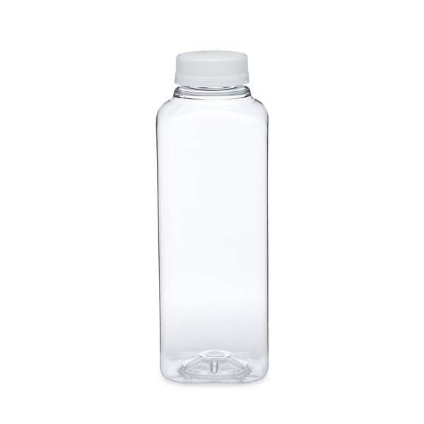 Clear PET square beverage bottle