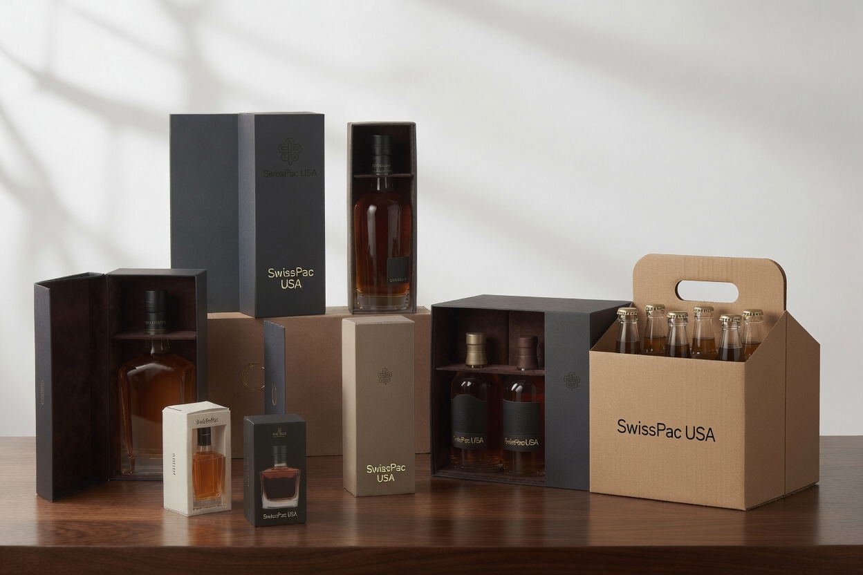 Custom cartons and gift boxes with spirit bottles